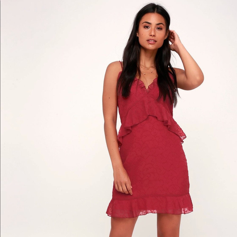 BRAND NEW Rhythm Wine Red Ruffled Mini Dress